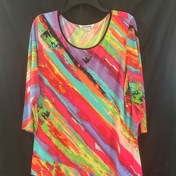Peter Nygard Tops - Peter Nygard Multicolor Abstract Stripe Tunic Top 3/4 Sleeve Artistic Blouse XL